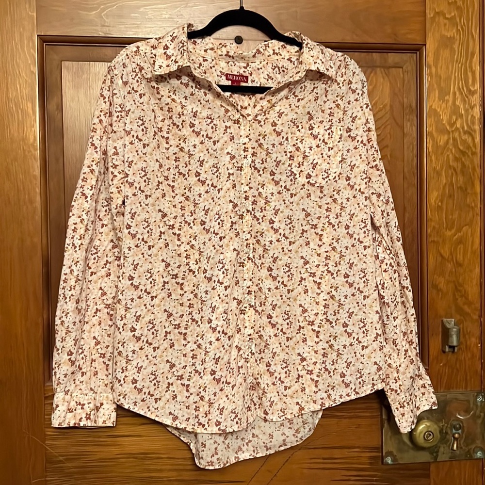 Merona flowered button down with tie in back, women’s 1X